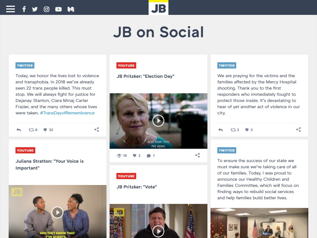  The social feed on JB Pritzker's website